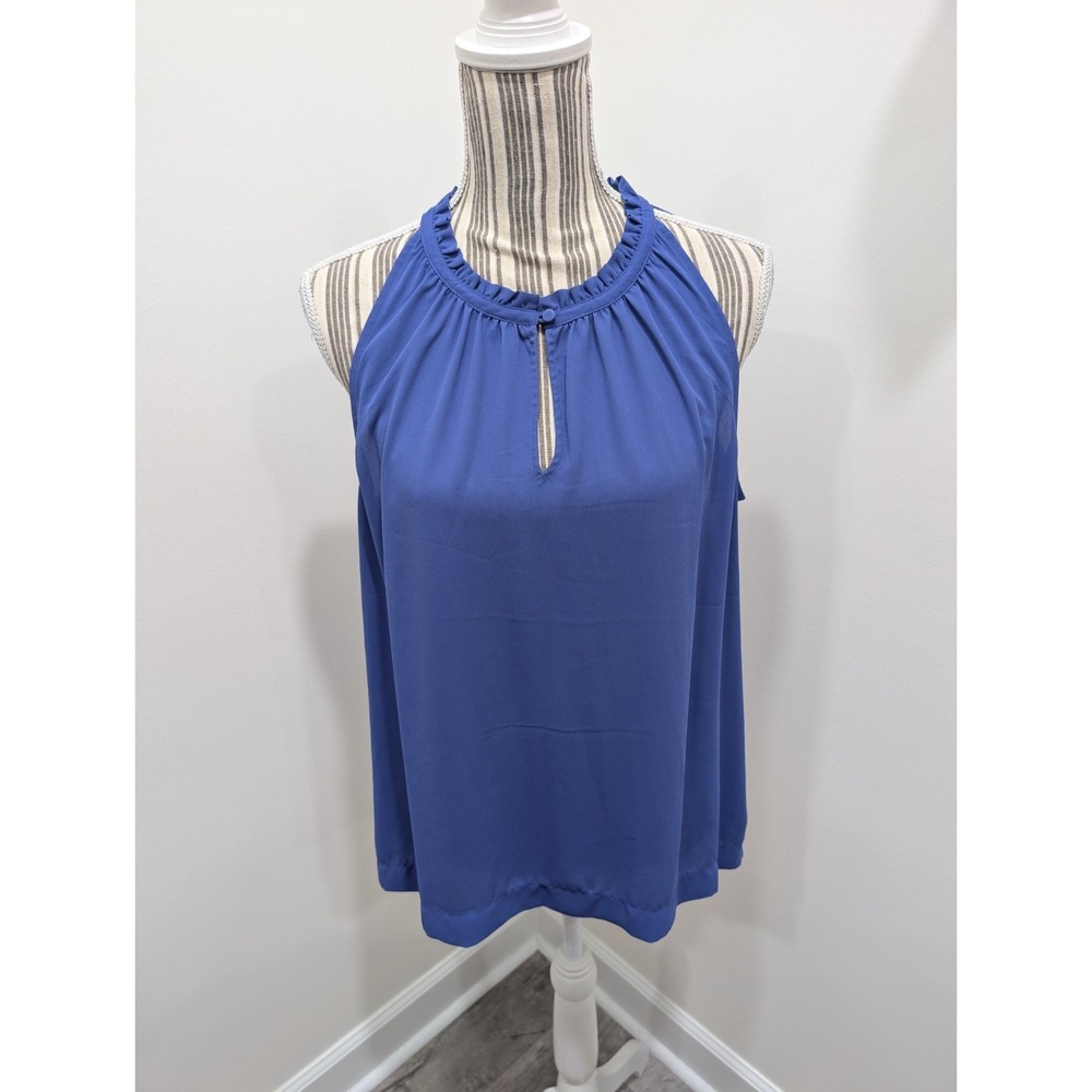 J. Crew Royal Blue Sleeveless Ruffle Neck Keyhole Front Light Airy Size 14